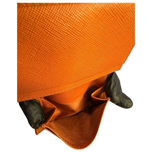 Prada Orange Saffiano Leather Card Holder Case Fold Over Style Mini Card Wallet - Picture 8 of 8